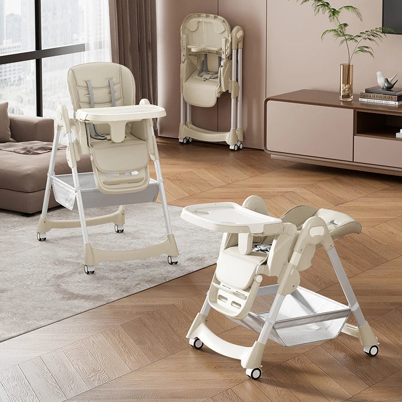 Foldable Baby High Chair with Safety Harness – Portable Adjustable Feeding Chair for Toddlers