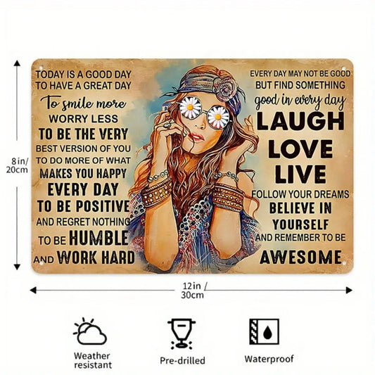 Tin Sign Laugh Love Live Vintage Hippie 8x12 Inches