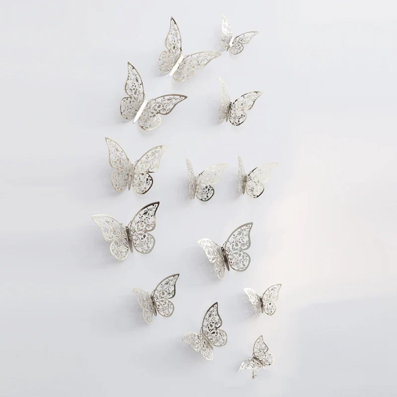 12 Piece 3D Butterfly Wall Decor Set – Gold Decorative Wall Stickers for Home and Room Decoration