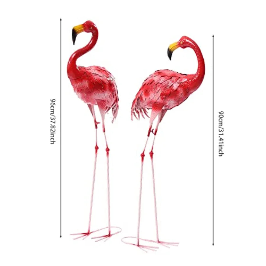 Metal Flamingo Garden Statues 2Pcs Outdoor Yard Art