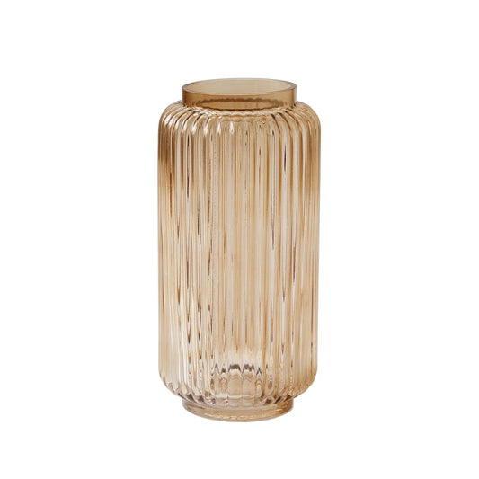 Ribbed Glass Vase Decorative Home Accent Elegant Cylinder Design 10 Inch Lightweight Washable