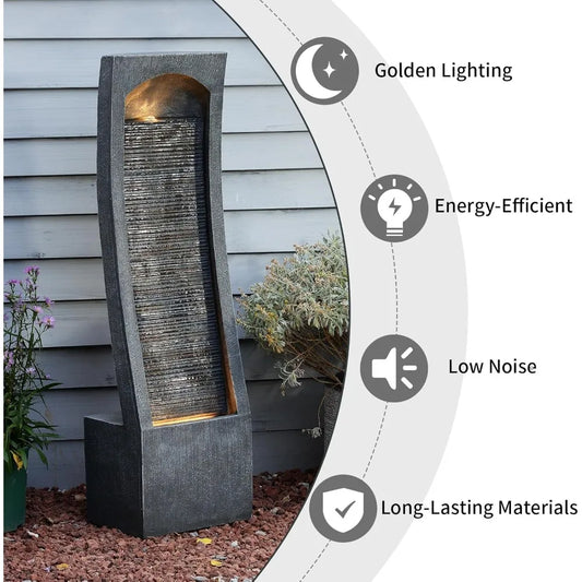 Modern Indoor Outdoor Water Fountain – LED Lighted Floor Water Feature with Cascading Design