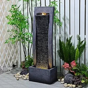 Modern Indoor Outdoor Water Fountain – LED Lighted Floor Water Feature with Cascading Design