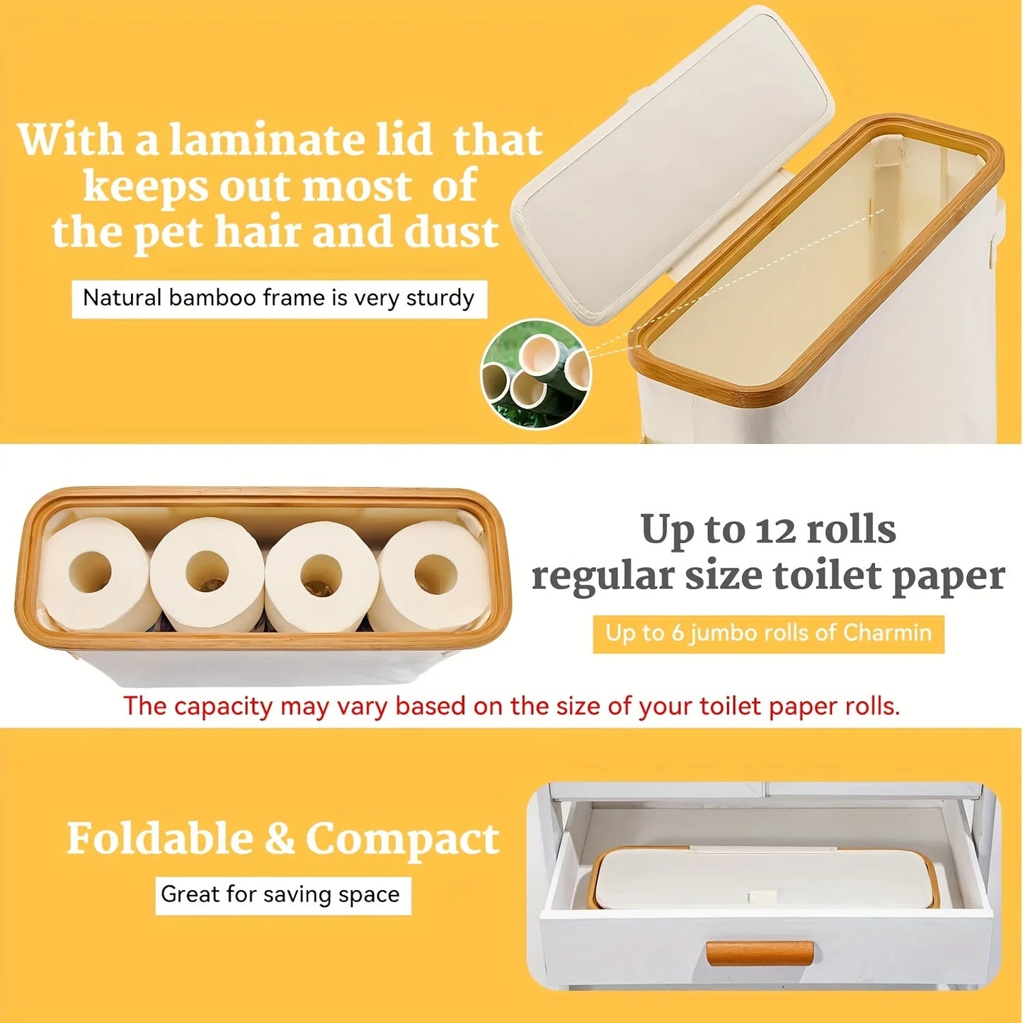 Bamboo Toilet Paper Storage Basket With Lid