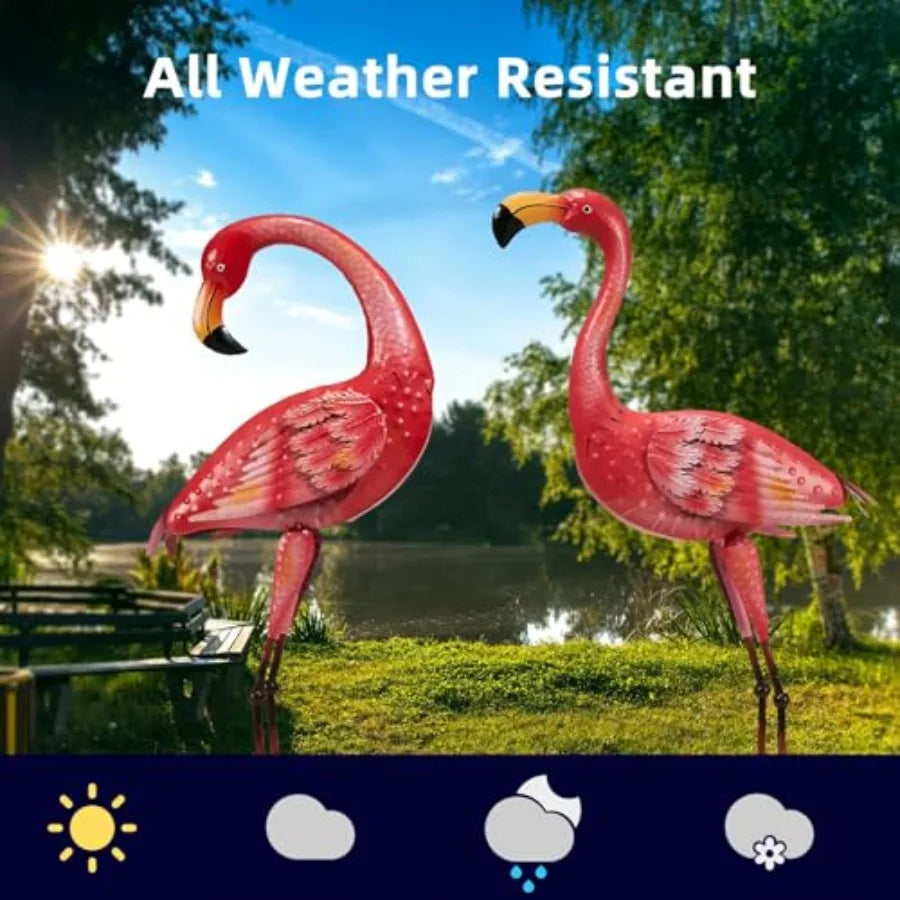 40" Metal Flamingo Garden Statue Set of 2 – Large Outdoor Lawn Sculptures for Backyard, Patio & Garden Decor