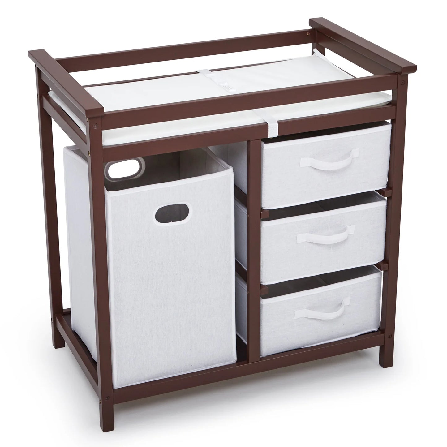Baby Changing Table Dresser with Laundry Hamper – Multi-Storage Nursery Station with Drawers & Organizer Baskets