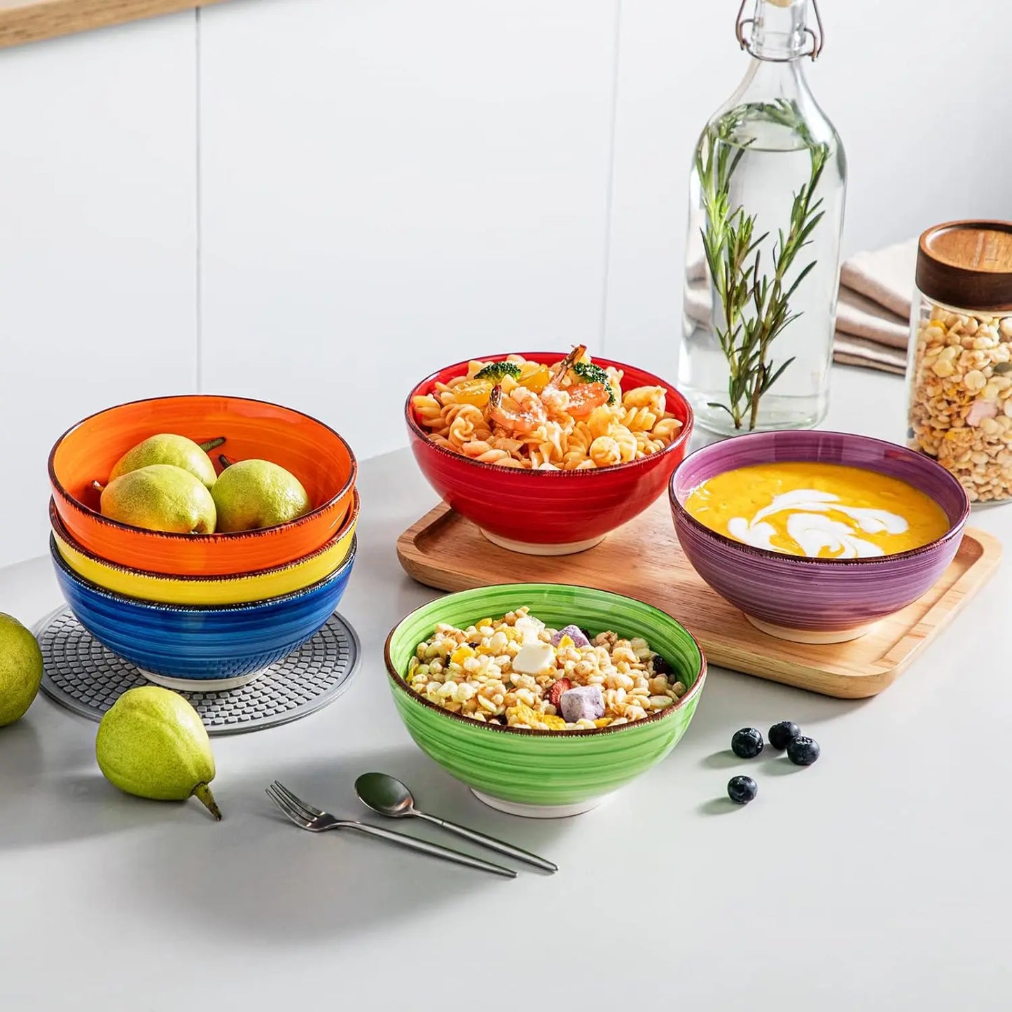 Cereal Bowls Set of 6-27 Oz Ceramic Soup Bowls, Microwave & Dishwasher Safe, 6 Inch Colorful Serving Bowls for Kitchen