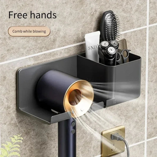Wall Mounted Hair Dryer Shelf Holder – Space-Saving Bathroom Organizer with Multi-Tool Storage Rack