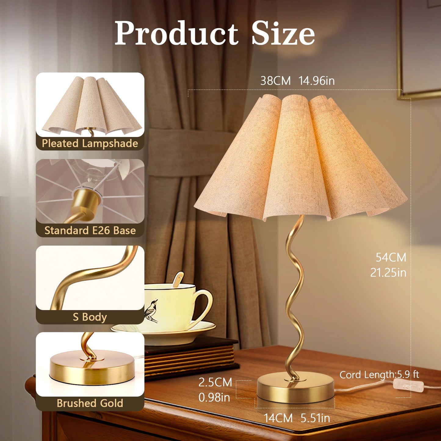 Gold Modern Table Lamp Scalloped Pleated Wavy Lamp