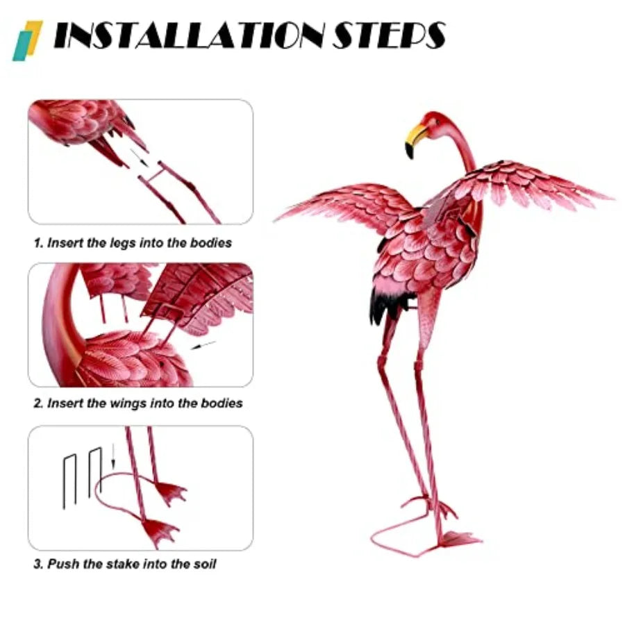Metal Flamingo Yard Decorations – Outdoor Lawn Sculptures for Garden, Patio & Backyard Decor