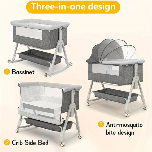 3-in-1 Bedside Bassinet Sleeper – Convertible Baby Crib with Adjustable Height and Portable Folding Design