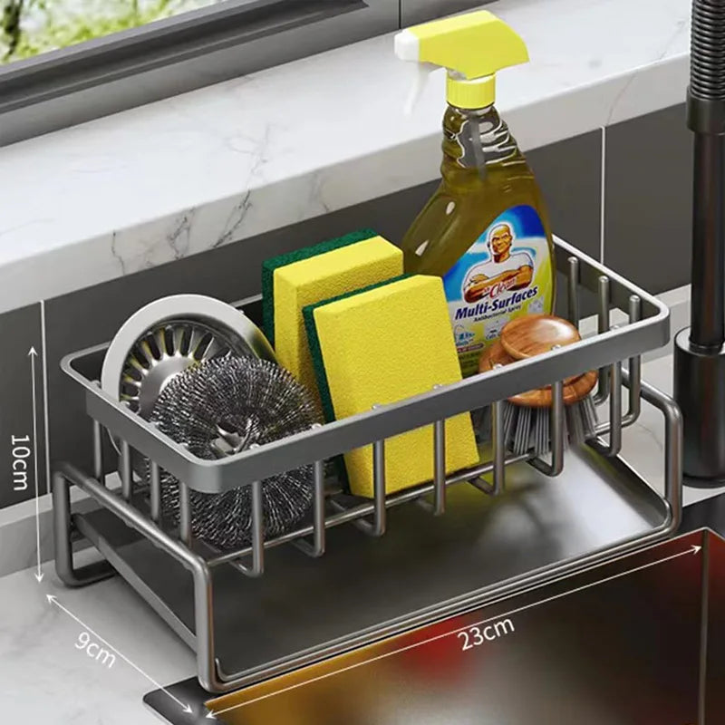 Carbon Steel Kitchen Sink Organizer – Compact Countertop Storage Rack with Drain Tray and Utensil Holder