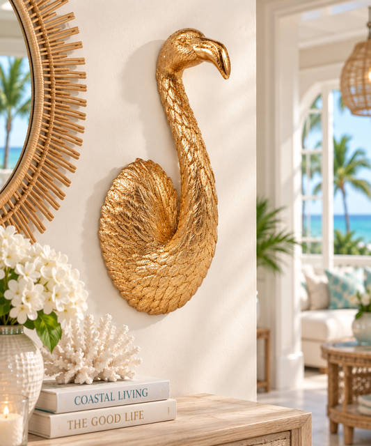 Golden Palm Flamingo Wall Sculpture