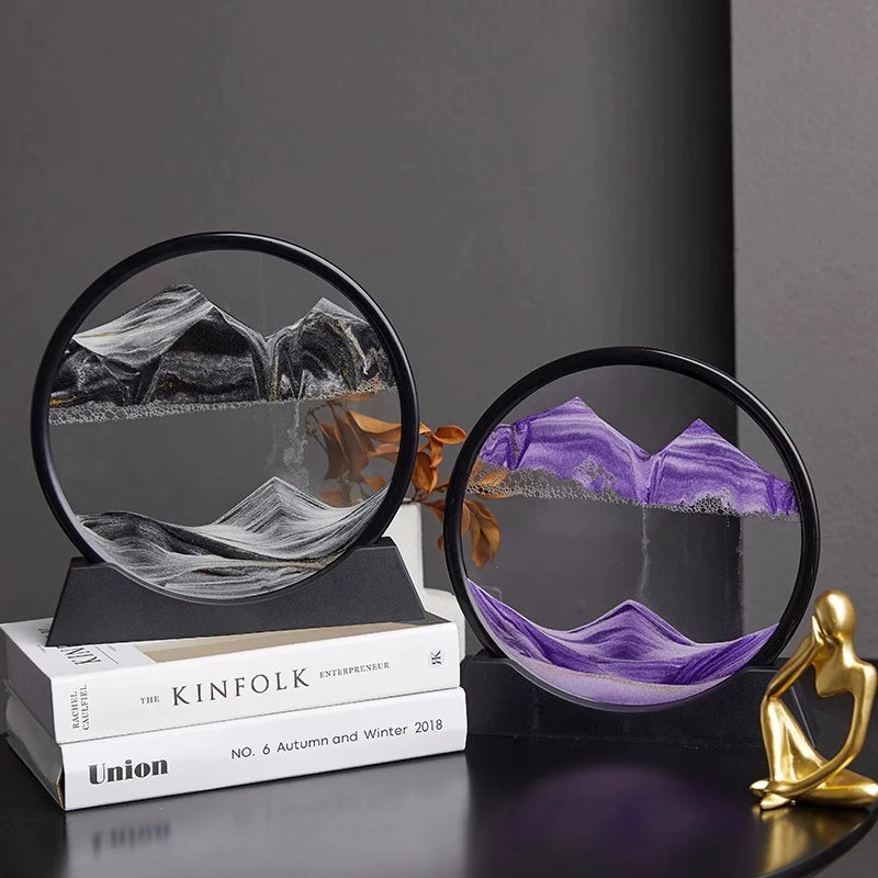 3D Hourglass Quicksand Moving Sand Art Picture Round Glass Deep Sea Sandscape