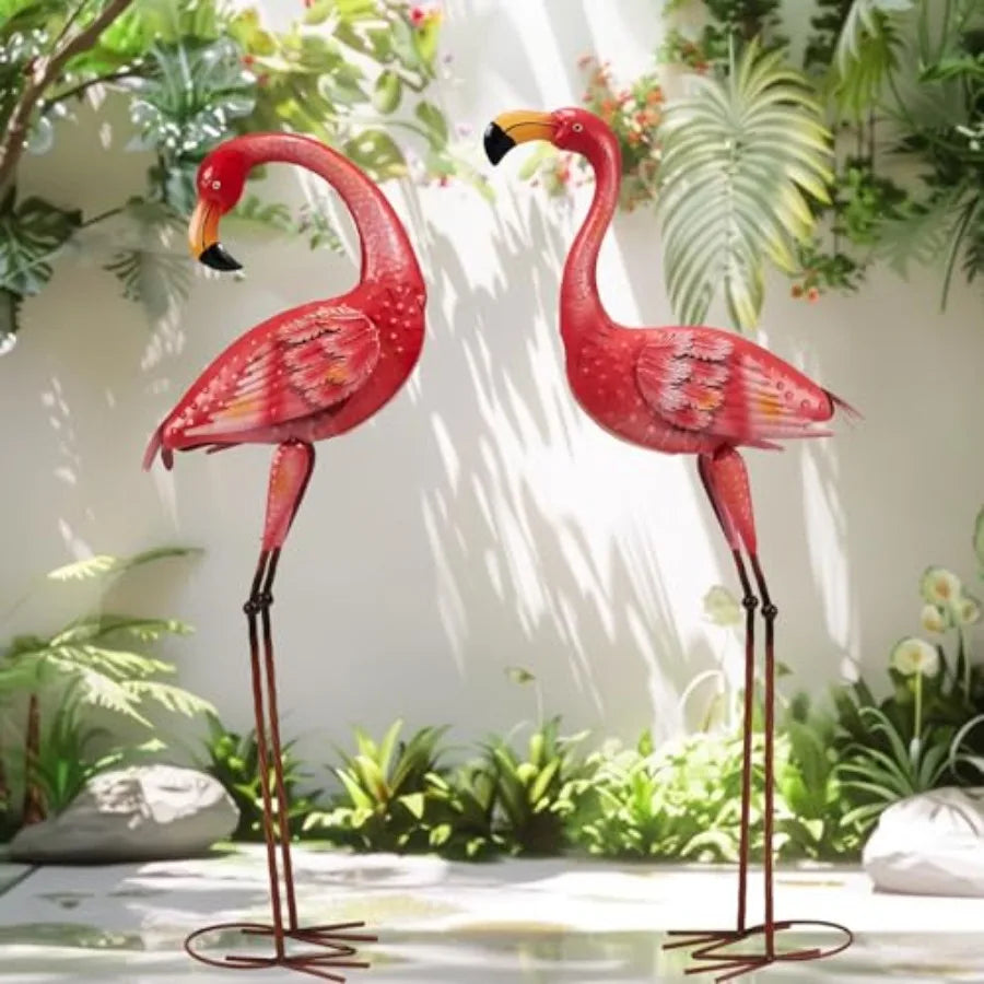 40" Metal Flamingo Garden Statue Set of 2 – Large Outdoor Lawn Sculptures for Backyard, Patio & Garden Decor