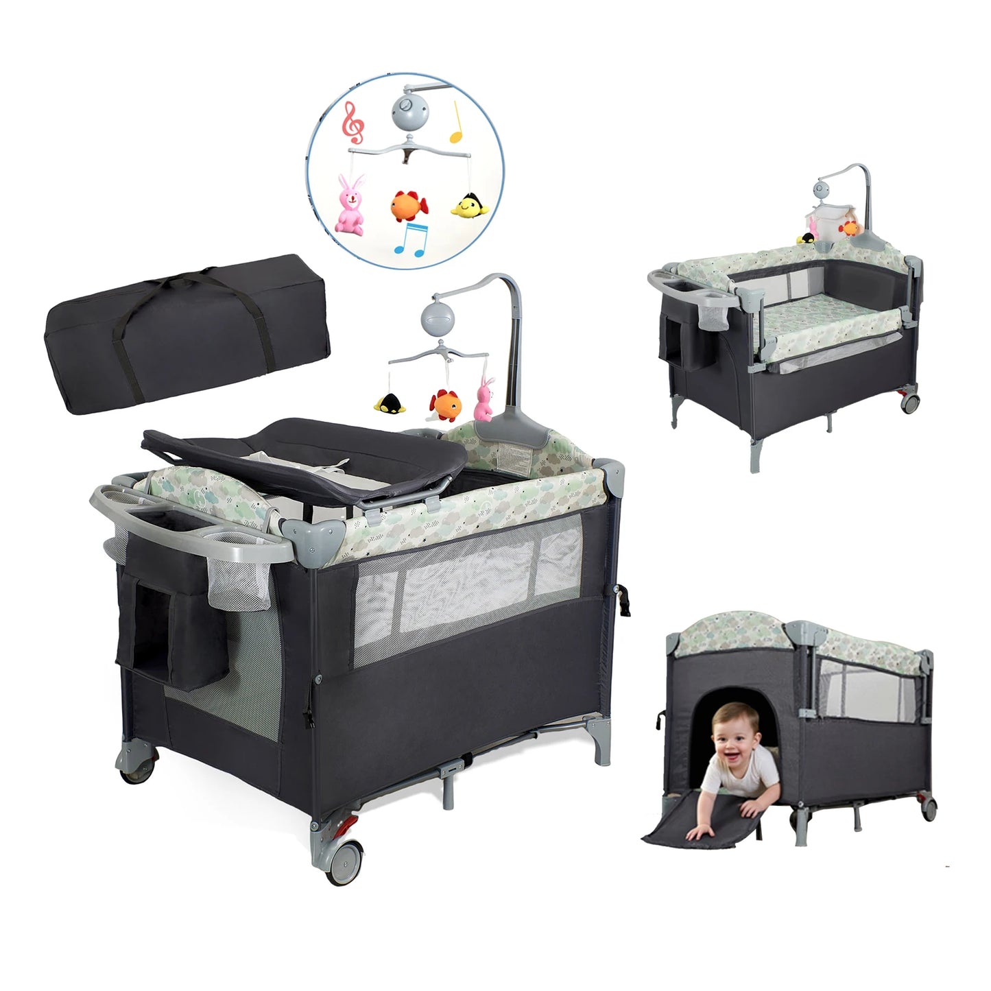 Folding Pack and Play Bassinet – Portable Baby Play yard with Travel-Friendly Design and Easy Setup