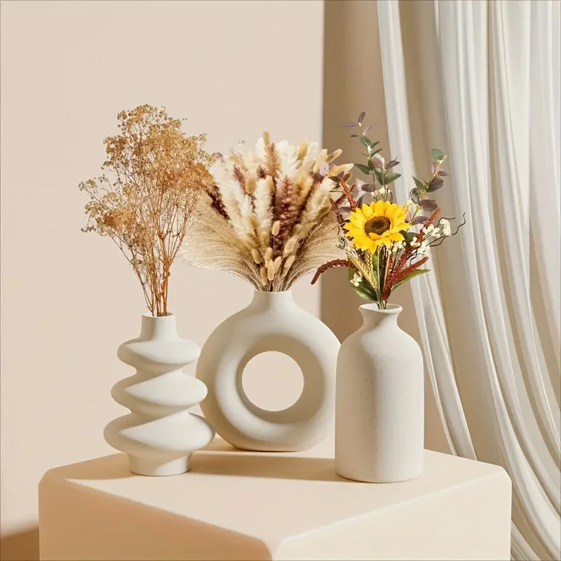 Gulf Sands White Ceramic Vase Trio