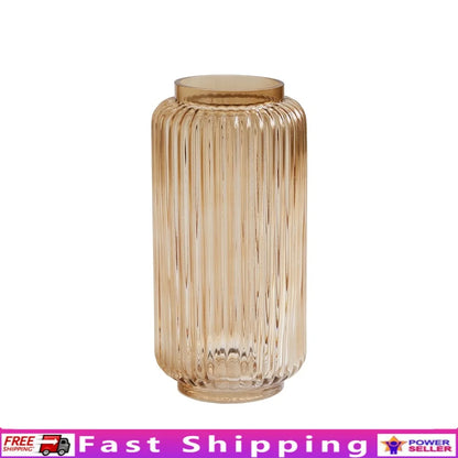 Ribbed Glass Vase Decorative Home Accent Elegant Cylinder Design 10 Inch Lightweight Washable