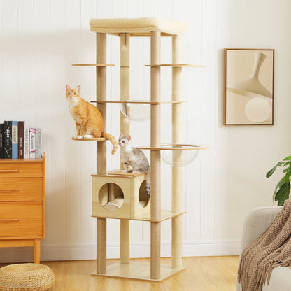 Multi-Level Cat Tree with Hammock & Top Perch – Indoor Cat Tower with Scratching Posts and Cozy Condo