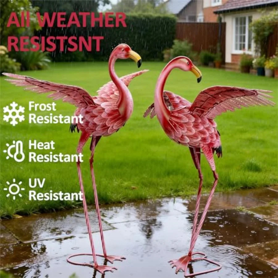 Metal Flamingo Yard Decorations – Outdoor Lawn Sculptures for Garden, Patio & Backyard Decor