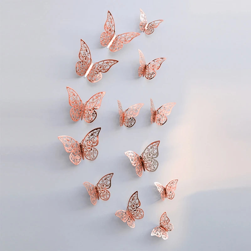 12 Piece 3D Butterfly Wall Decor Set – Gold Decorative Wall Stickers for Home and Room Decoration