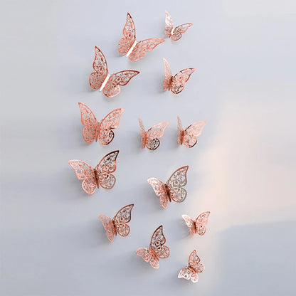 12 Piece 3D Butterfly Wall Decor Set – Gold Decorative Wall Stickers for Home and Room Decoration