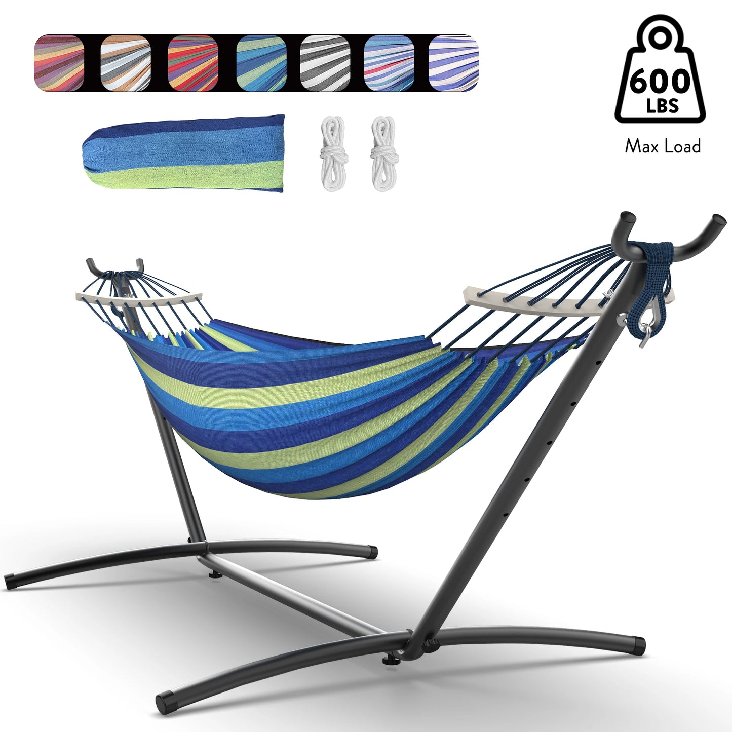 Hammock with Adjustable Stand – Heavy Duty 600lb Capacity Portable Hammock Bed with Storage Bag