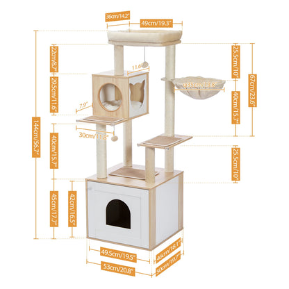 Multi-Level Cat Tree with Hammock & Top Perch – Indoor Cat Tower with Scratching Posts and Cozy Condo