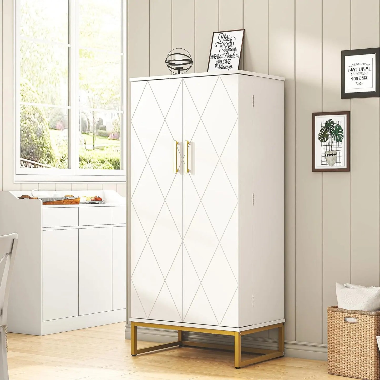 Freestanding Pantry Cabinet with Adjustable Shelves – Tall Kitchen Storage Organizer for Food & Essentials