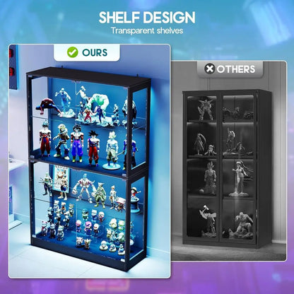 LED Glass Display Cabinet with Adjustable Shelves – Modern Curio Showcase for Collectibles & Home Decor