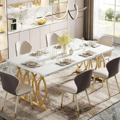 63" Modern Dining Table with Brass Accents – Large Rectangular Statement Table for Kitchen & Dining Room