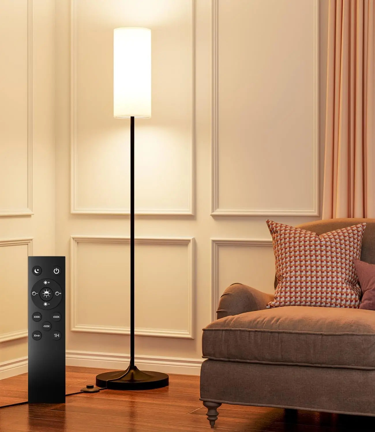 Dimmable Floor Lamp with Remote, 12W LED Bulb, Color Temperature Adjustable