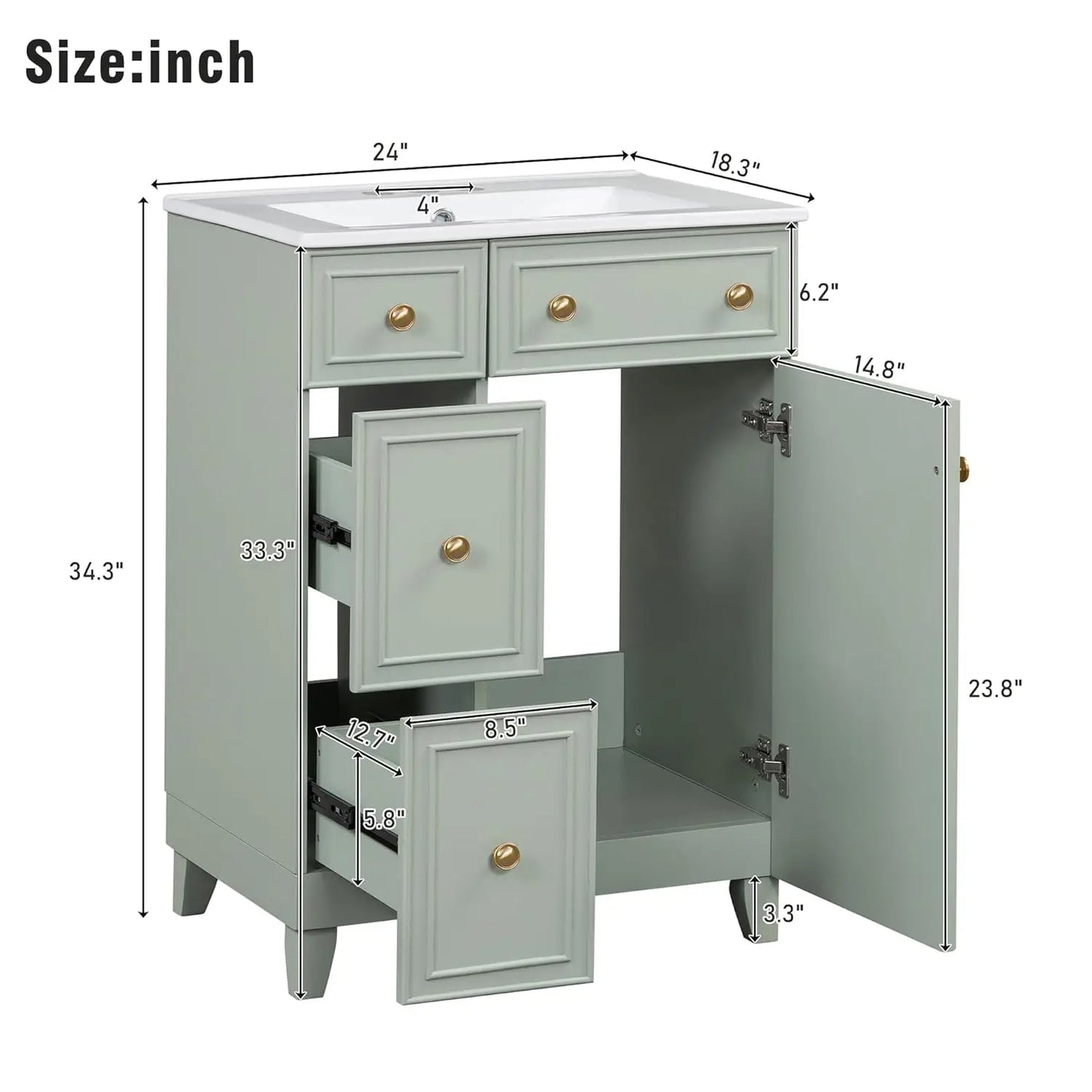 24" Floating Bathroom Vanity with Undermount Sink – Modern Soft-Close Wall Mount Cabinet with Storage