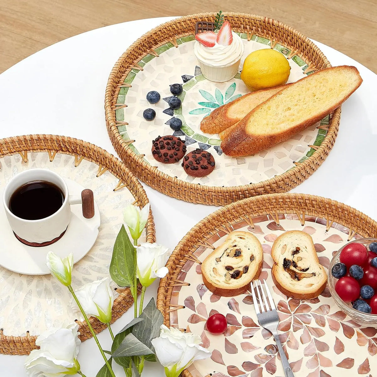 Coastal Pearl Rattan Serving Tray