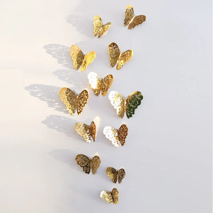 12 Piece 3D Butterfly Wall Decor Set – Gold Decorative Wall Stickers for Home and Room Decoration