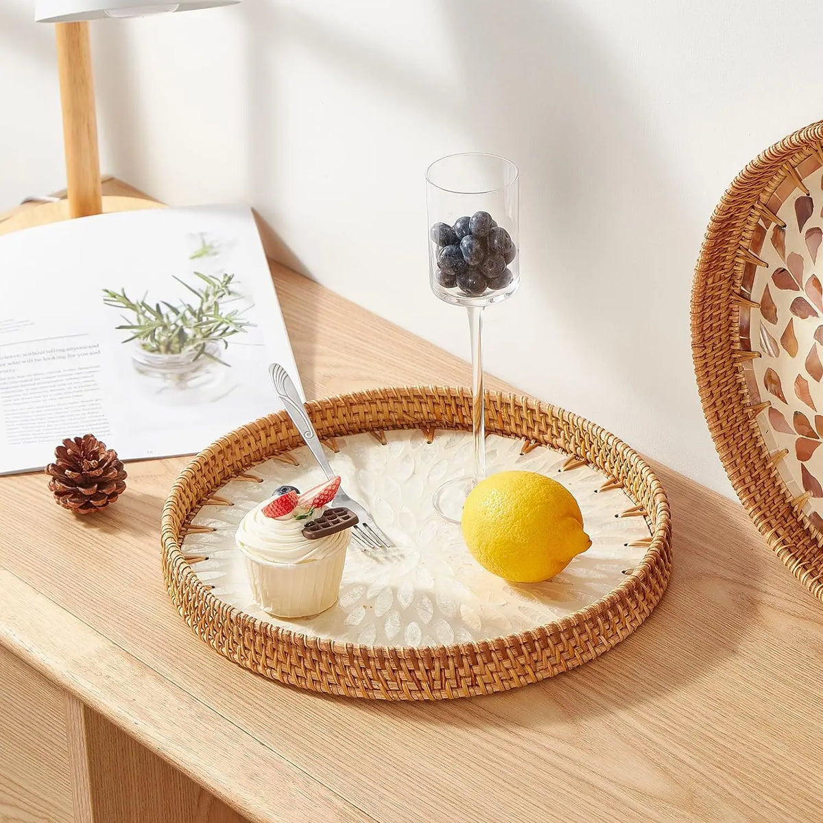 Coastal Pearl Rattan Serving Tray