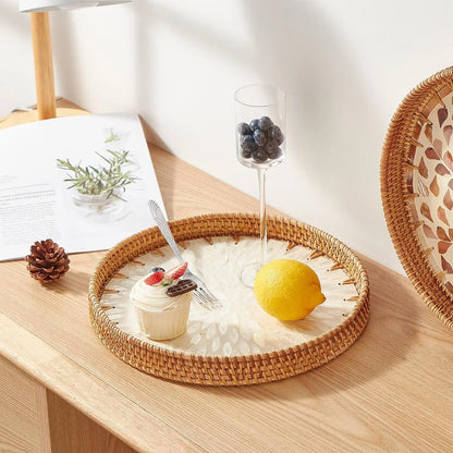 Coastal Pearl Rattan Serving Tray
