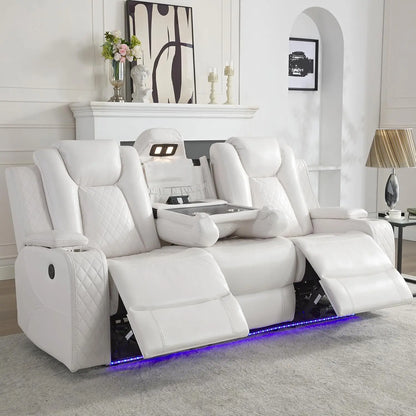 Power Reclining Sofa with Wireless Charger & LED Lights – Modern Living Room Couch with USB Ports & Cup Holders