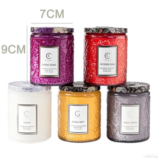Embossed Glass Scented Candle Soy Wax Aromatherapy Candle | 5 Scents | 40 Hour Long Burn | Plant Essential Oil Clean Burn