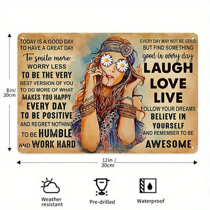 Tin Sign Laugh Love Live Vintage Hippie 8x12 Inches