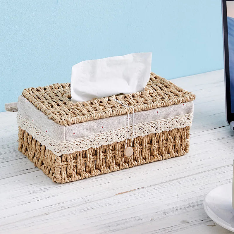 Island Weave Rattan Tissue Box Cover
