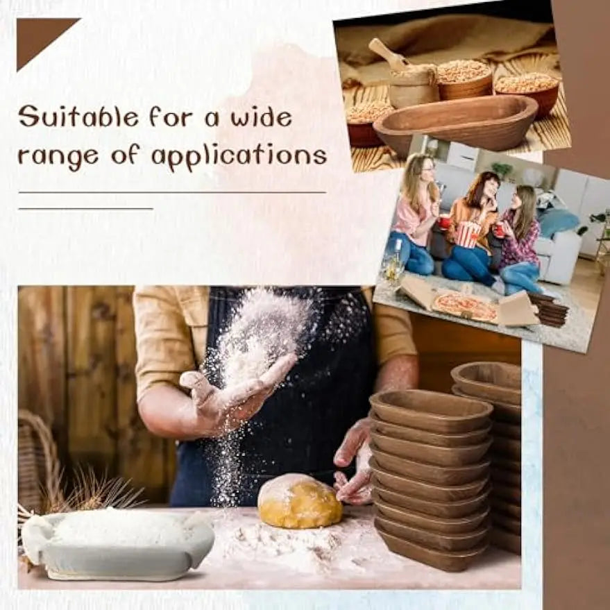 20 Piece Wooden Dough Bowl Set – Rustic Hand Carved Farmhouse Bowls for DIY Crafts, Decor and Centerpieces