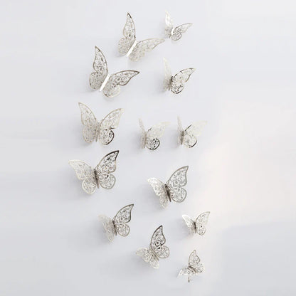 12 Piece 3D Butterfly Wall Decor Set – Gold Decorative Wall Stickers for Home and Room Decoration