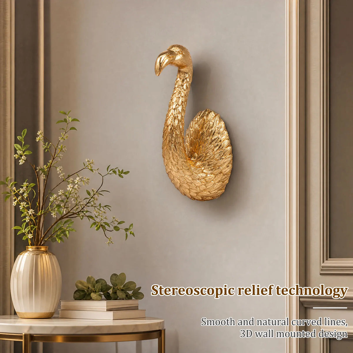Golden Palm Flamingo Wall Sculpture