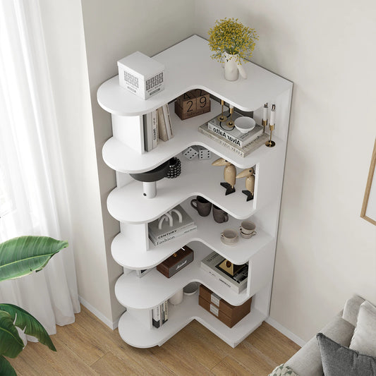 Space Saving Corner Bookshelf – Multi Tier Storage Shelf for Living Room, Bedroom or Home Office