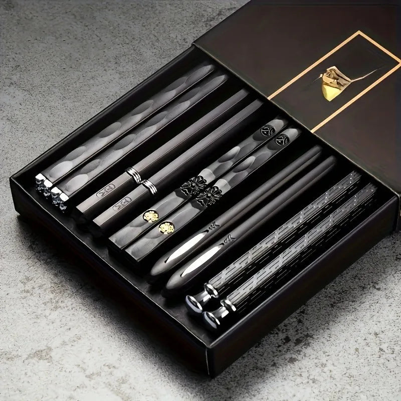 Alloy Chopsticks Set – Non Slip Heat Resistant Reusable Chopsticks Dishwasher Safe for Everyday Dining