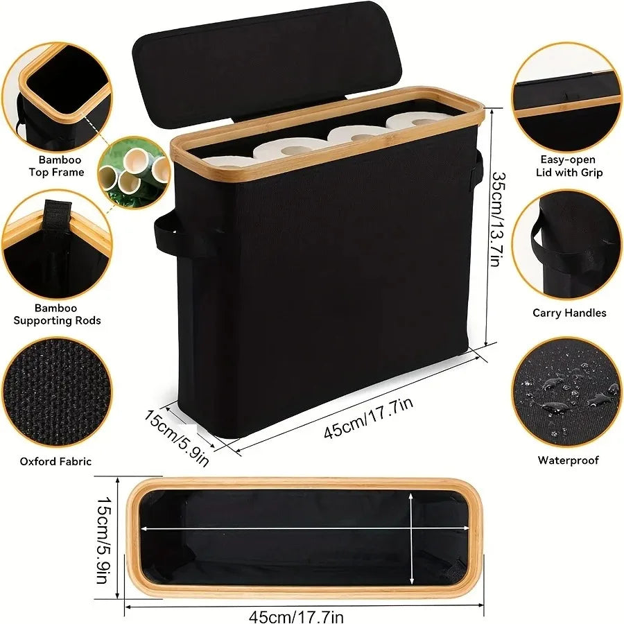 Bamboo Toilet Paper Storage Basket With Lid