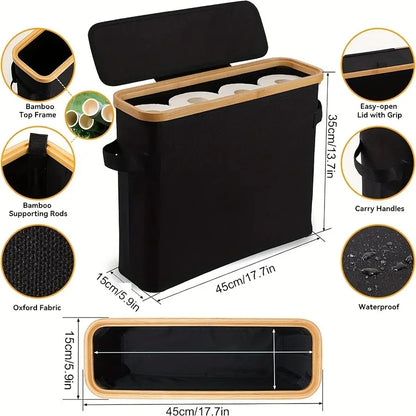 Bamboo Toilet Paper Storage Basket With Lid