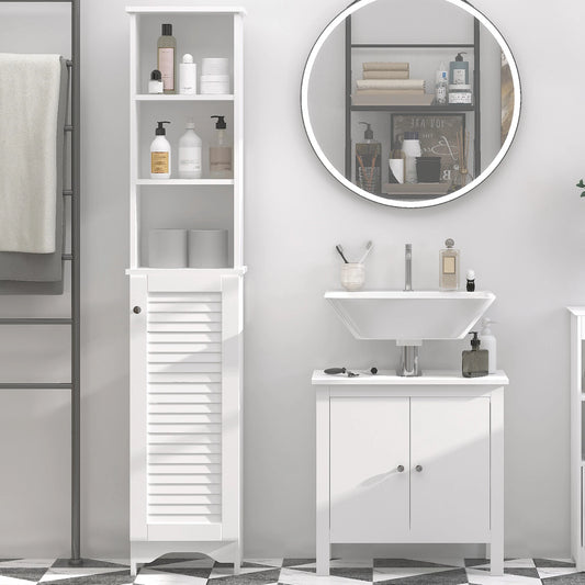 Freestanding Linen Tower with Open Shelves – Tall Bathroom Storage Cabinet for Towels and Essentials