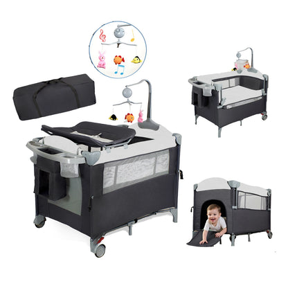 Folding Pack and Play Bassinet – Portable Baby Play yard with Travel-Friendly Design and Easy Setup